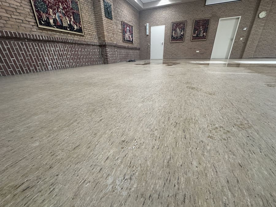 Doffe, versleten vloer vóór het aanbrengen van een polymeren coating